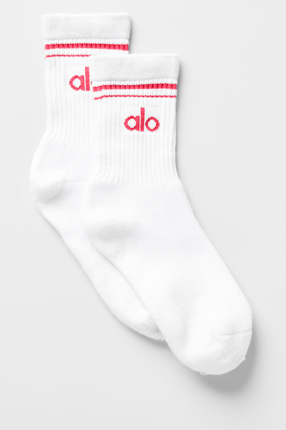 alo ソックス UNISEX HALF-CREW SOCK 2足 セット Unisex Half-Crew Throwback Sock - White/Candy Red | ALO