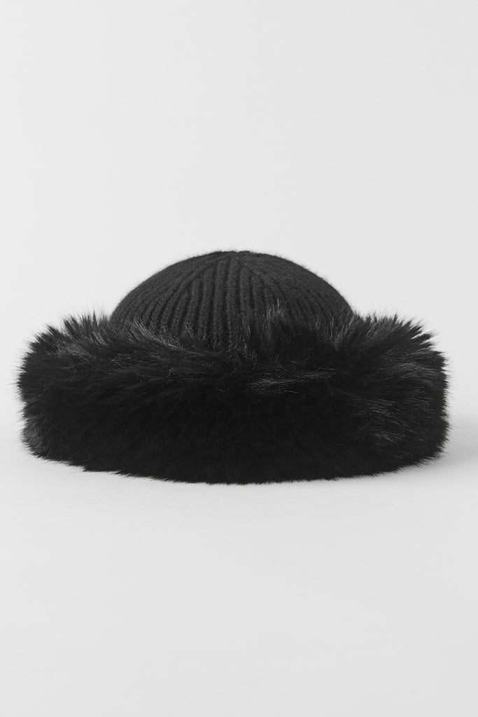 Courchevel Cashmere Faux Fur Beanie - Black | ALO