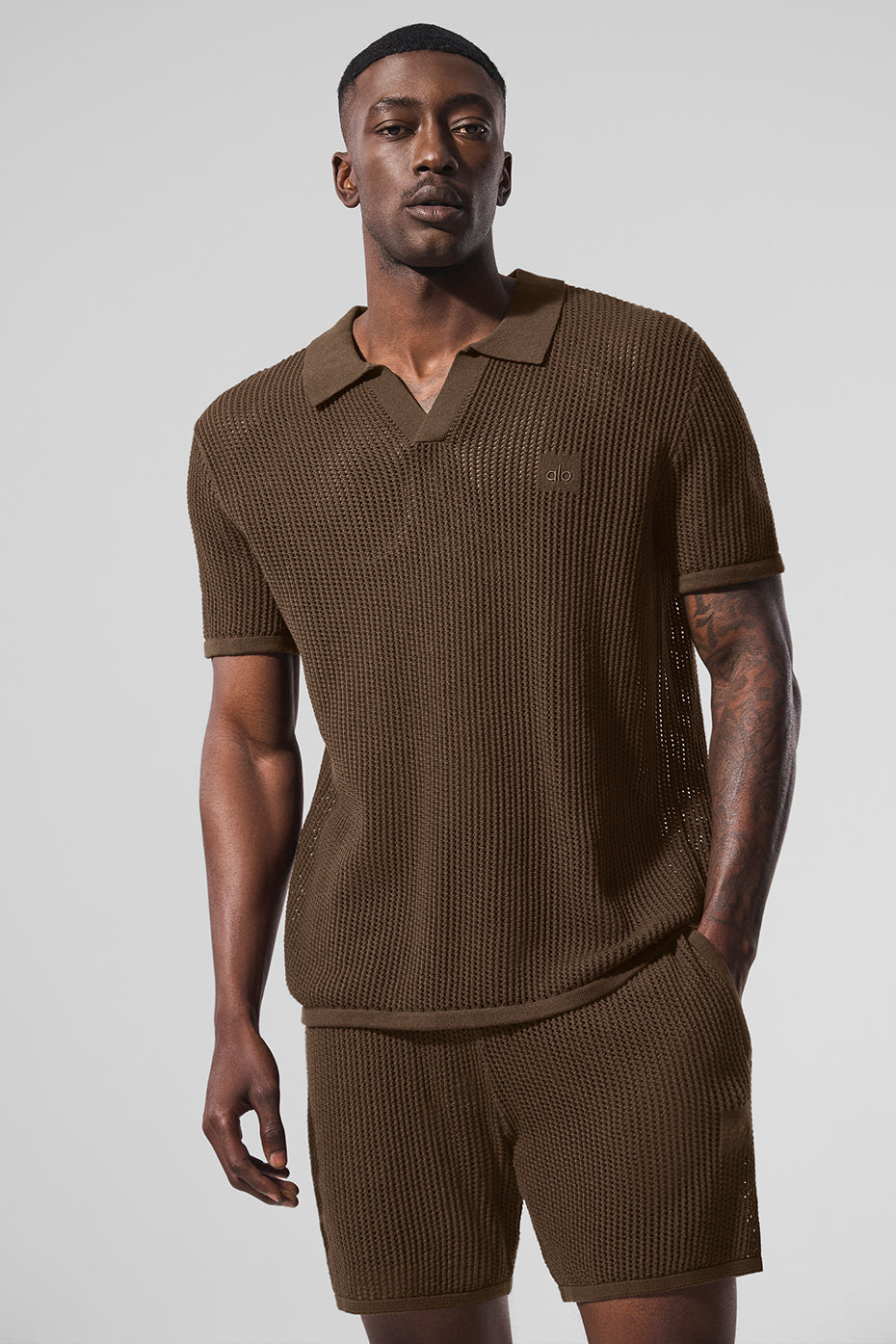 【新品・未使用】Knit Polo Open-Knit Polo - Espresso | ALO