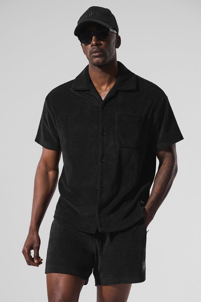 Coastal Terry Button Up - Black | ALO