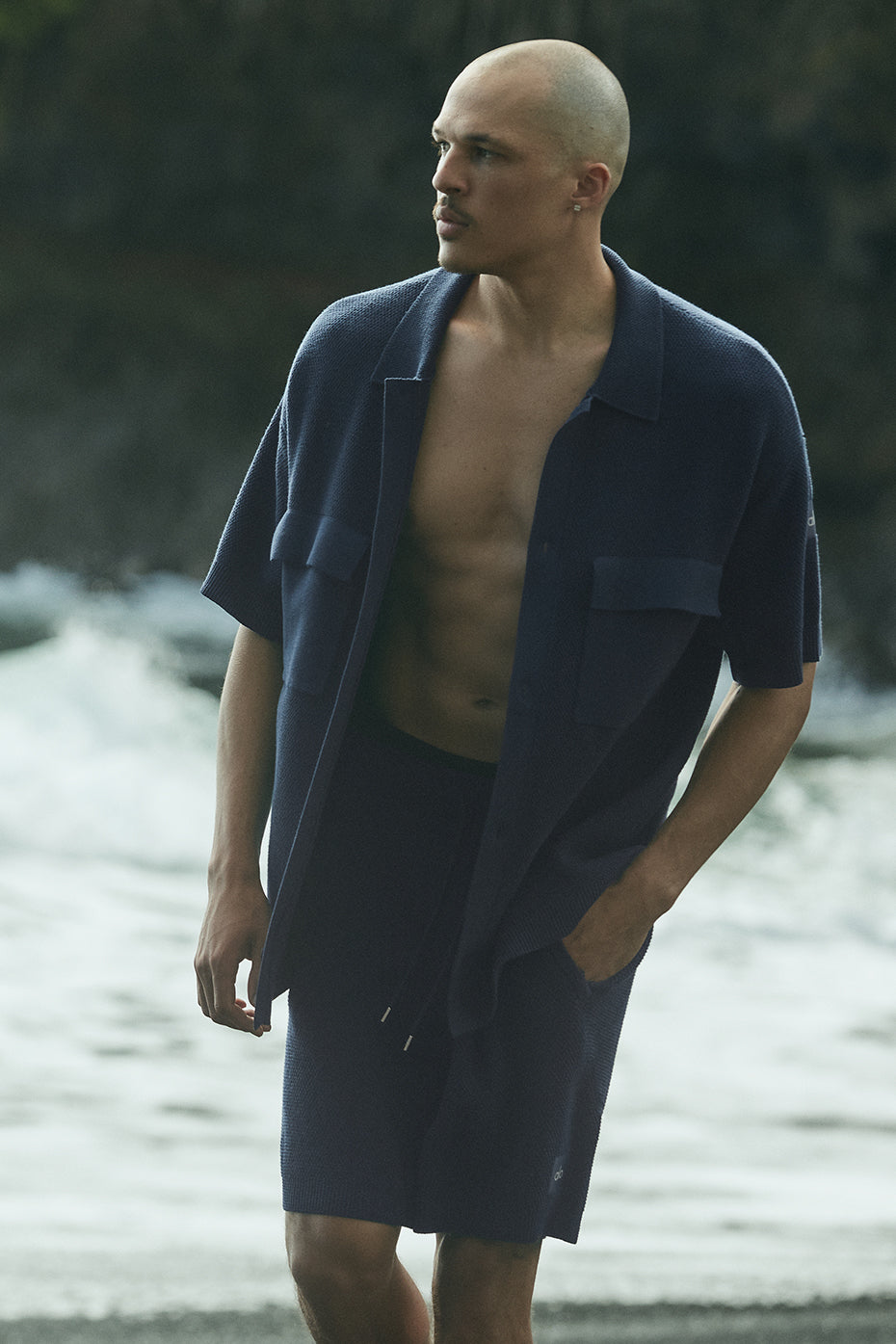 ⭐︎ALOB Sports Club Sweater Knit Short Sleeve Button Up - Navy | ALO