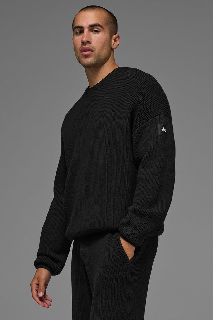 Domain Rib Knit Crew Sweater - Black | ALO