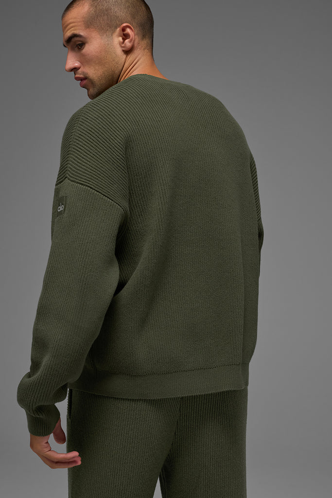 Domain Rib Knit Crew Sweater - Green Olive | ALO