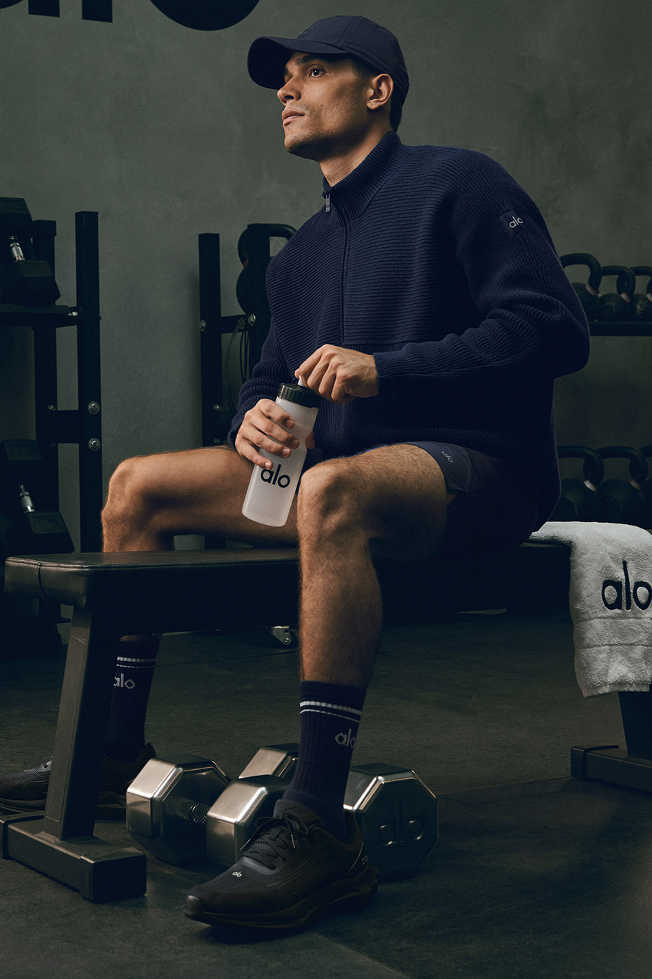 Domain Shift Rib Knit 1/4 Zip Sweater - Navy | ALO