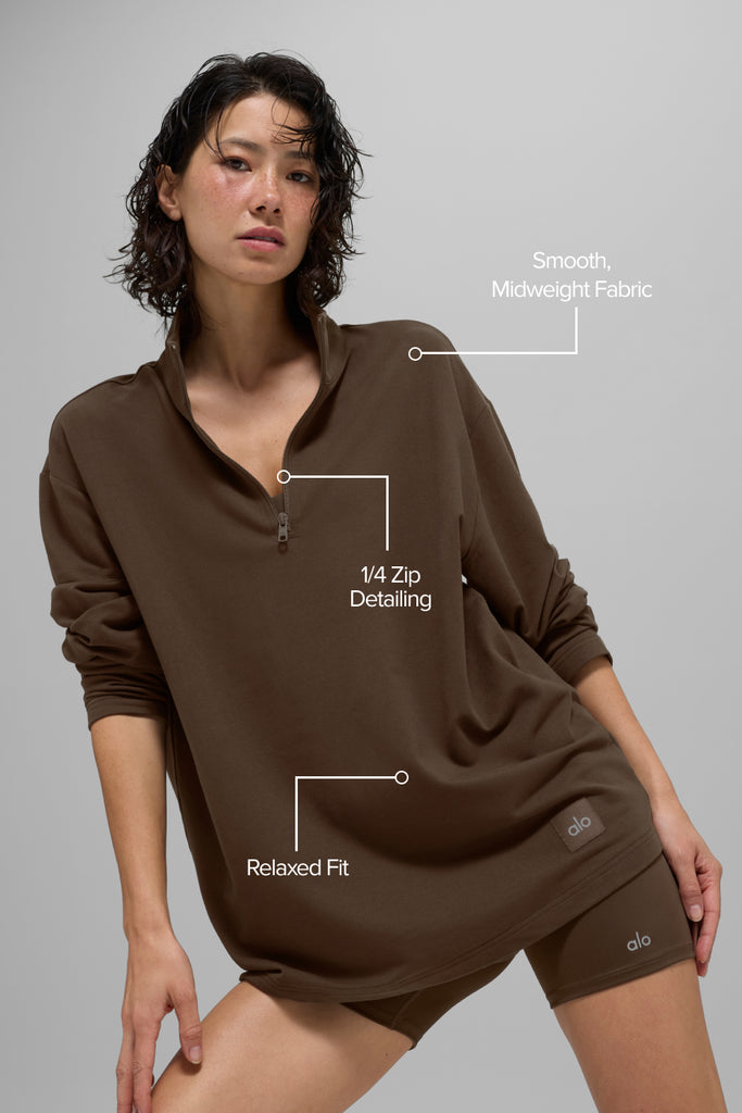 Double Take Long Sleeve 1/4 Zip - Espresso | ALO