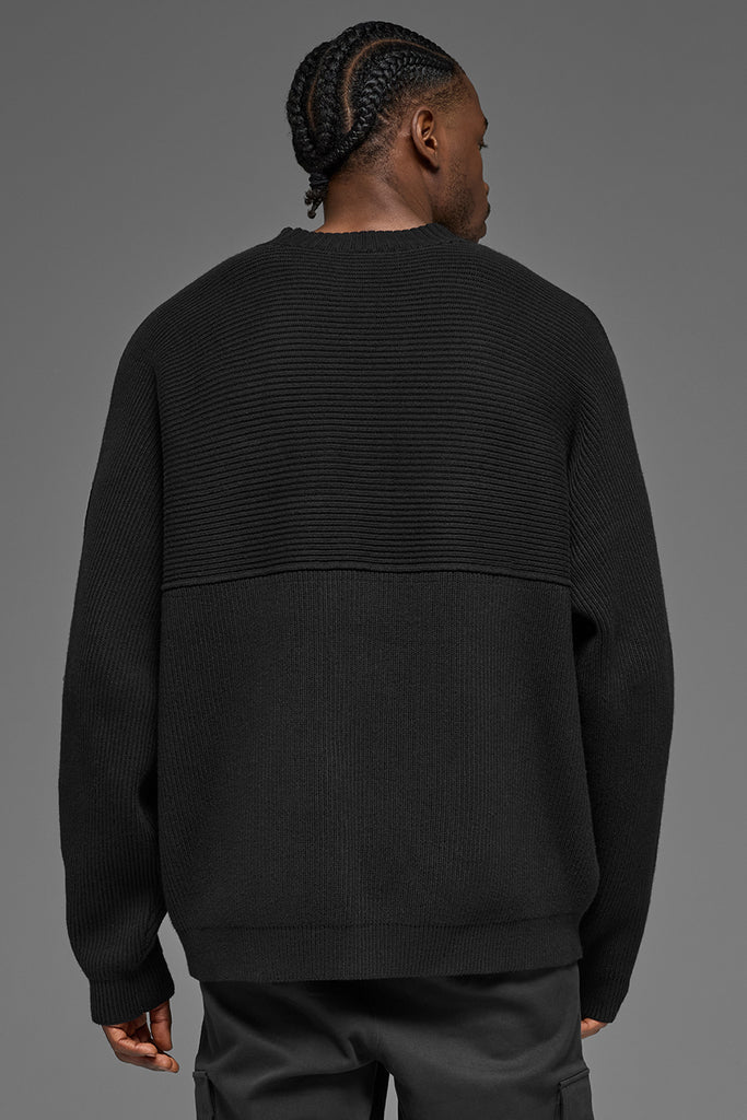 Domain Shift Rib Knit Sweater Crew - Black | ALO