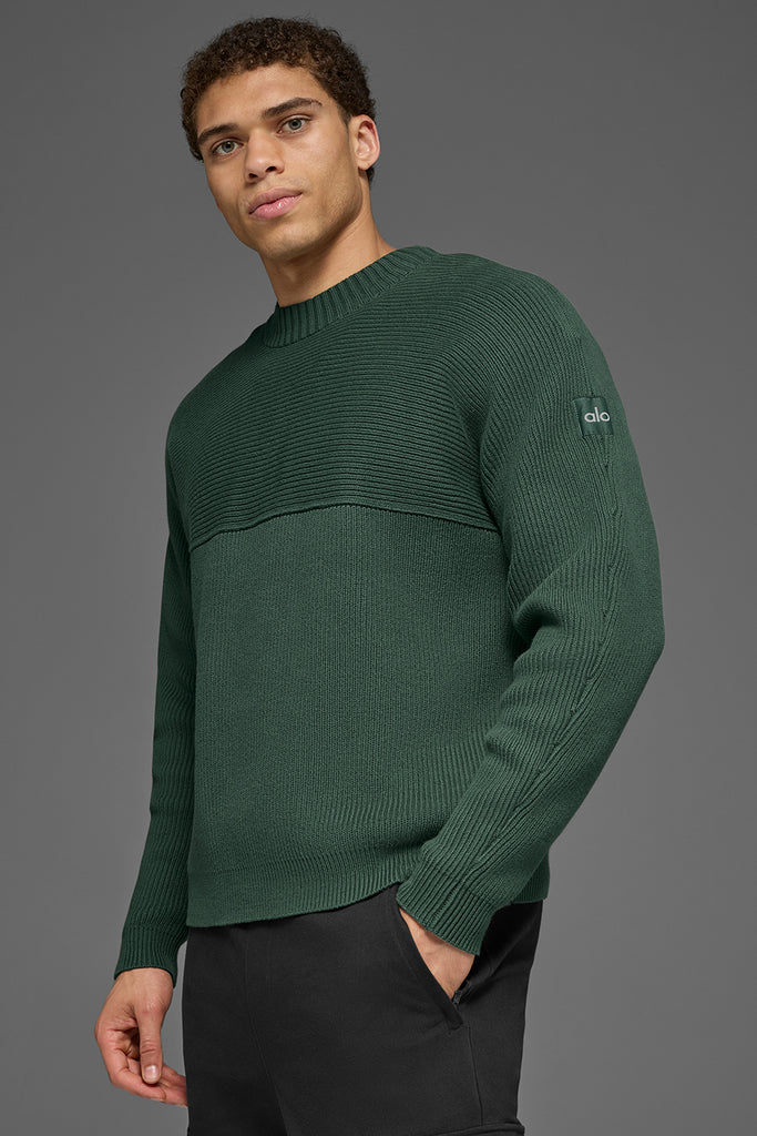 Domain Shift Rib Knit Sweater Crew - Clover Green | ALO