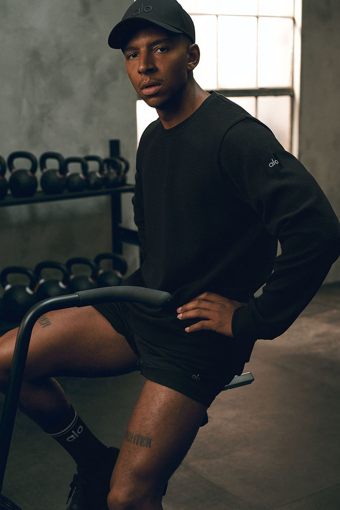 Waffle Lounge Long Sleeve Crew - Black | ALO