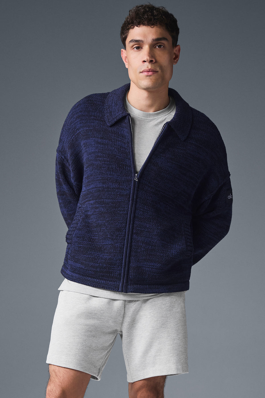 Heritage Full Zip Sweater - Navy Multi | ALO