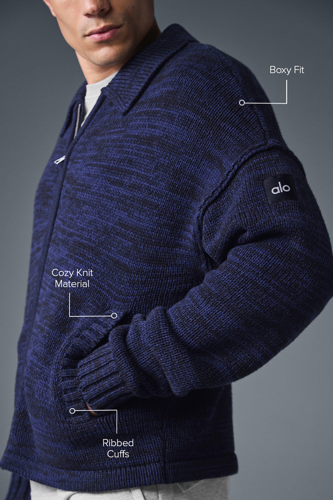 Heritage Full Zip Sweater - Navy Multi | ALO