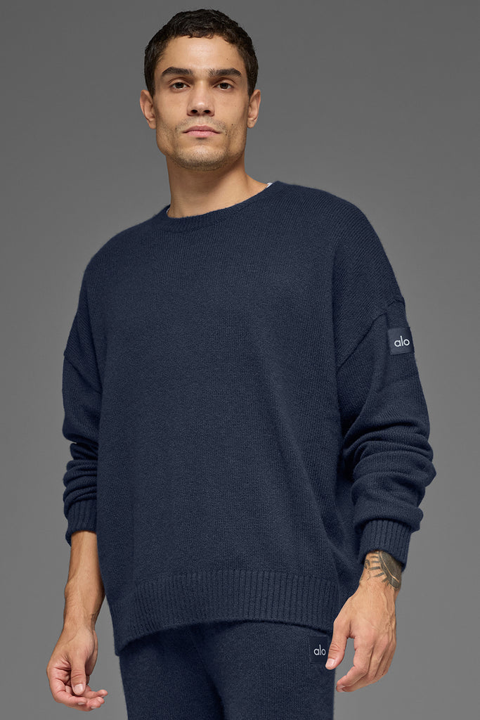 BRIEFING 3D LOGO CREWNECK KNIT（NAVY／L） Unisex Wool Cashmere New Class Crewneck Sweater - Navy | ALO
