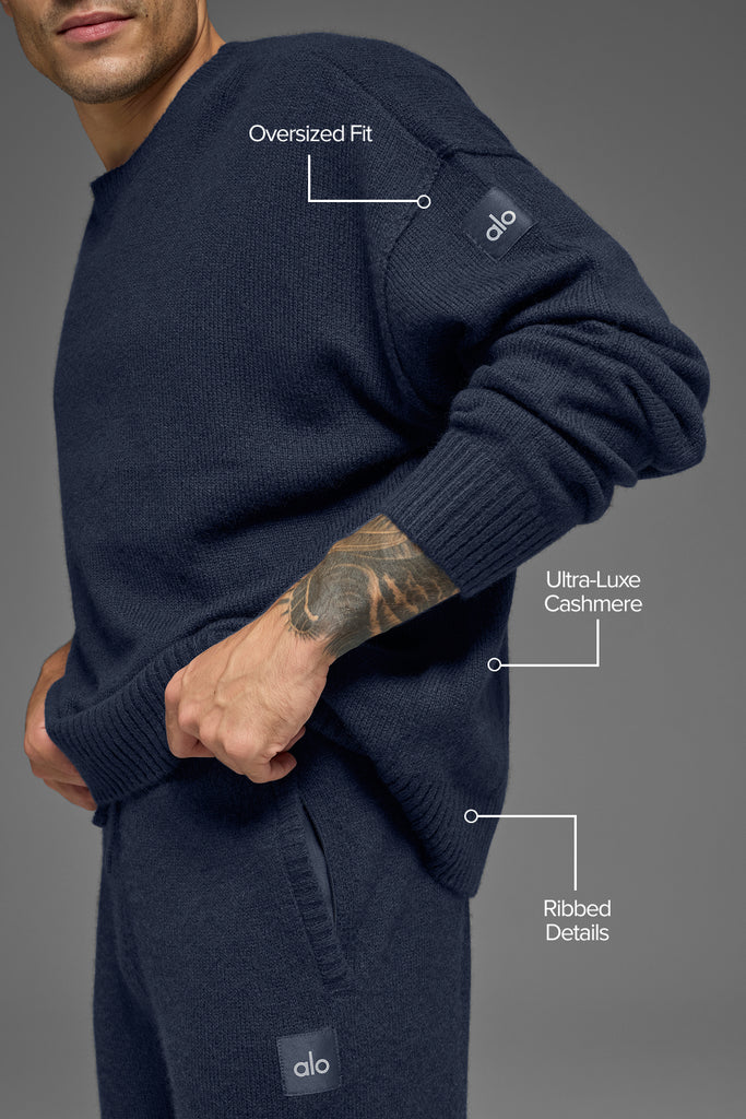 Unisex Wool Cashmere New Class Crewneck Sweater - Navy | ALO