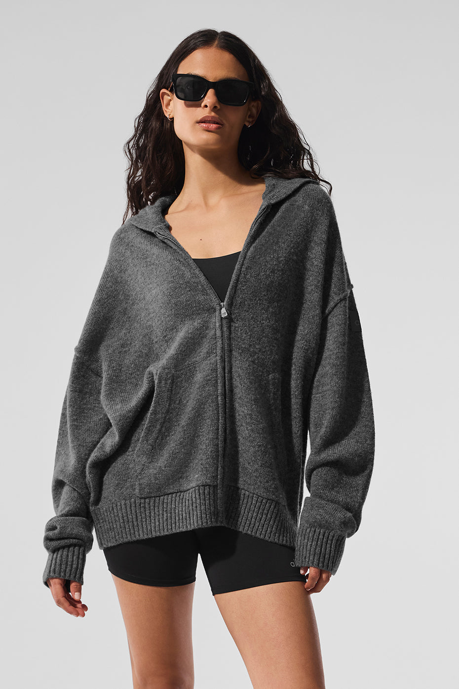 Wool Cashmere New Class Full Zip Hoodie - Platinum Grey | ALO