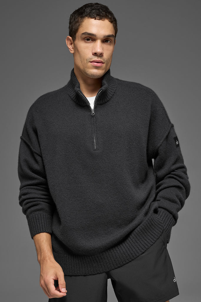 ジャケット・アウター ENNOY MERINO WOOL SWEATER (BLACK) Wool Cashmere New Class 1/4 Zip Pullover - Black | ALO