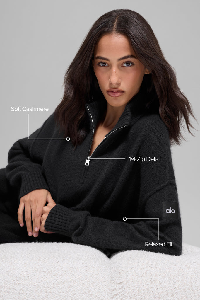 Wool Cashmere New Class 1/4 Zip Pullover - Black | ALO