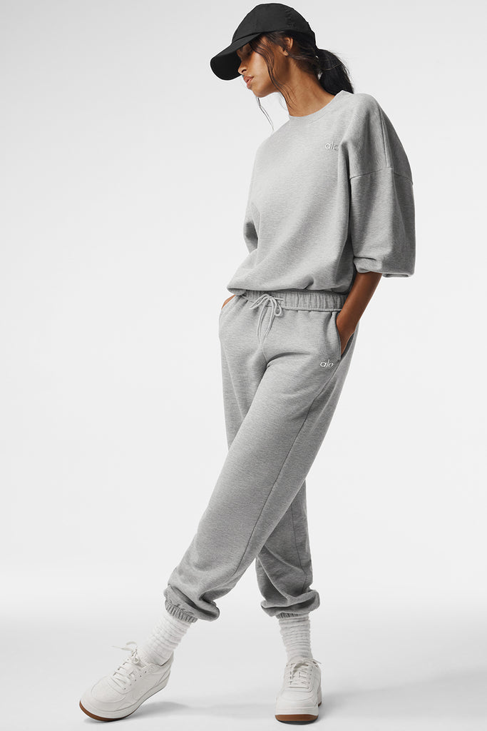 Ribbed Take Comfort Wide Leg Pants in Athletic Heather Grey by Alo