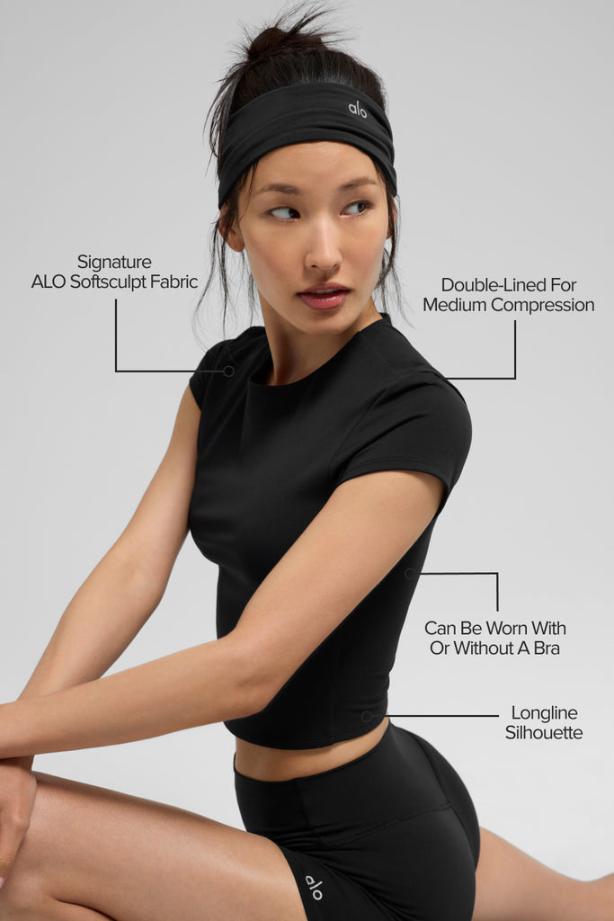 ALO Softsculpt Precision Short Sleeve Top - Black | ALO