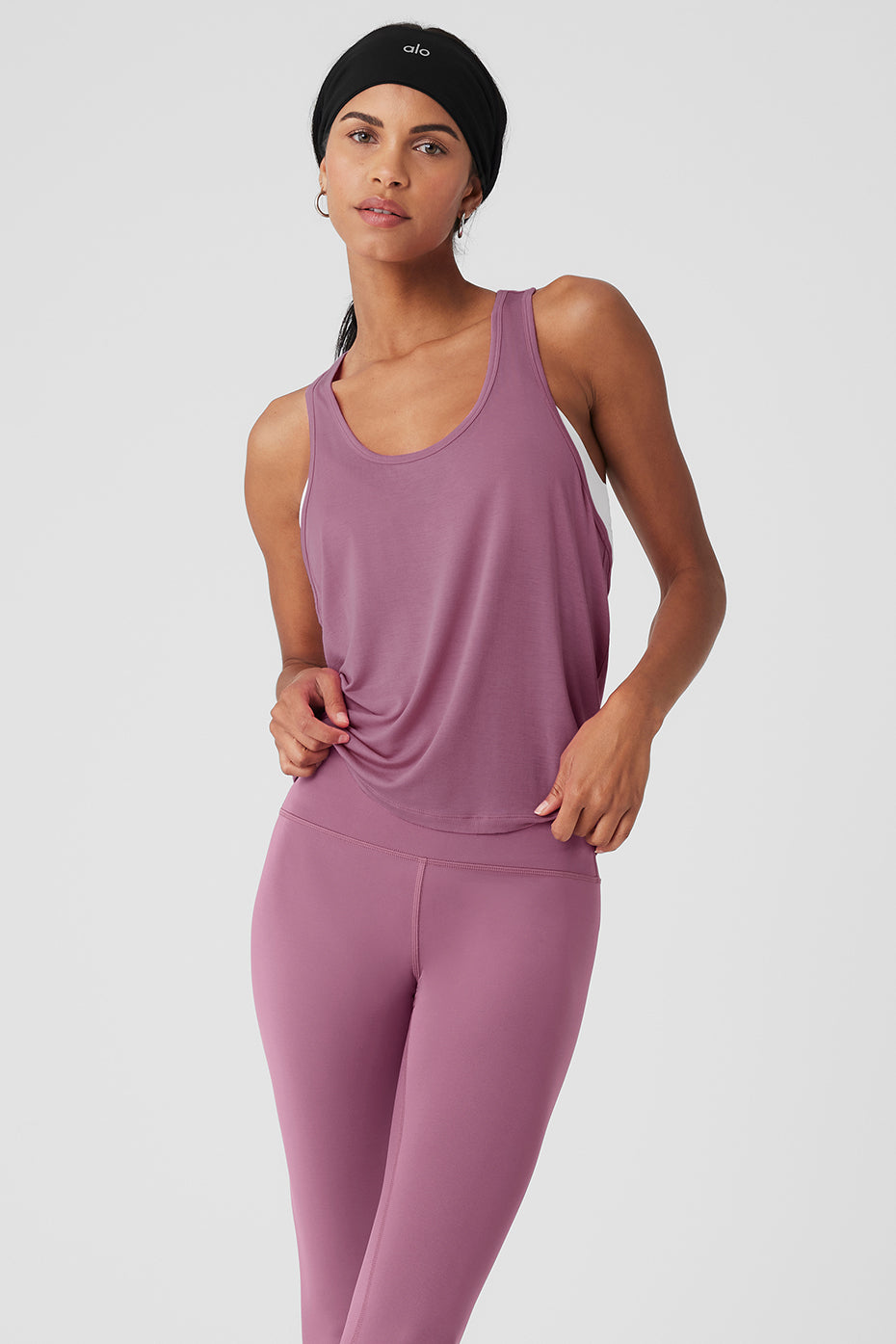 Alo Yoga Pure Racerback TANK Distressed Heather Powder Pink Size M $62