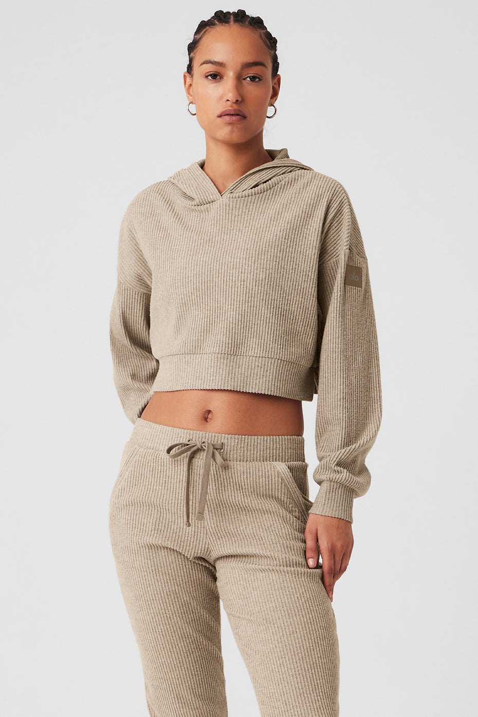 ALO YOGA Muse cropped ribbed brushed-jersey hoodie