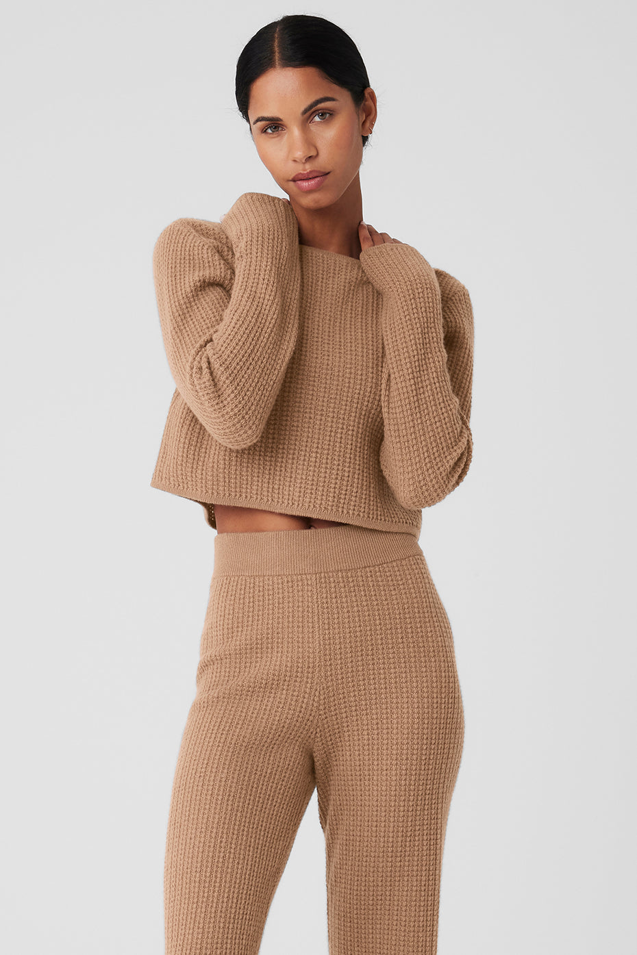 Cashmere Plush Waffle Cropped Long Sleeve - Toasted Almond | ALO