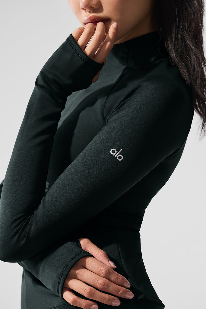 Airlift Winter Warm 1/4 Zip Long Sleeve - Charcoal Green | ALO