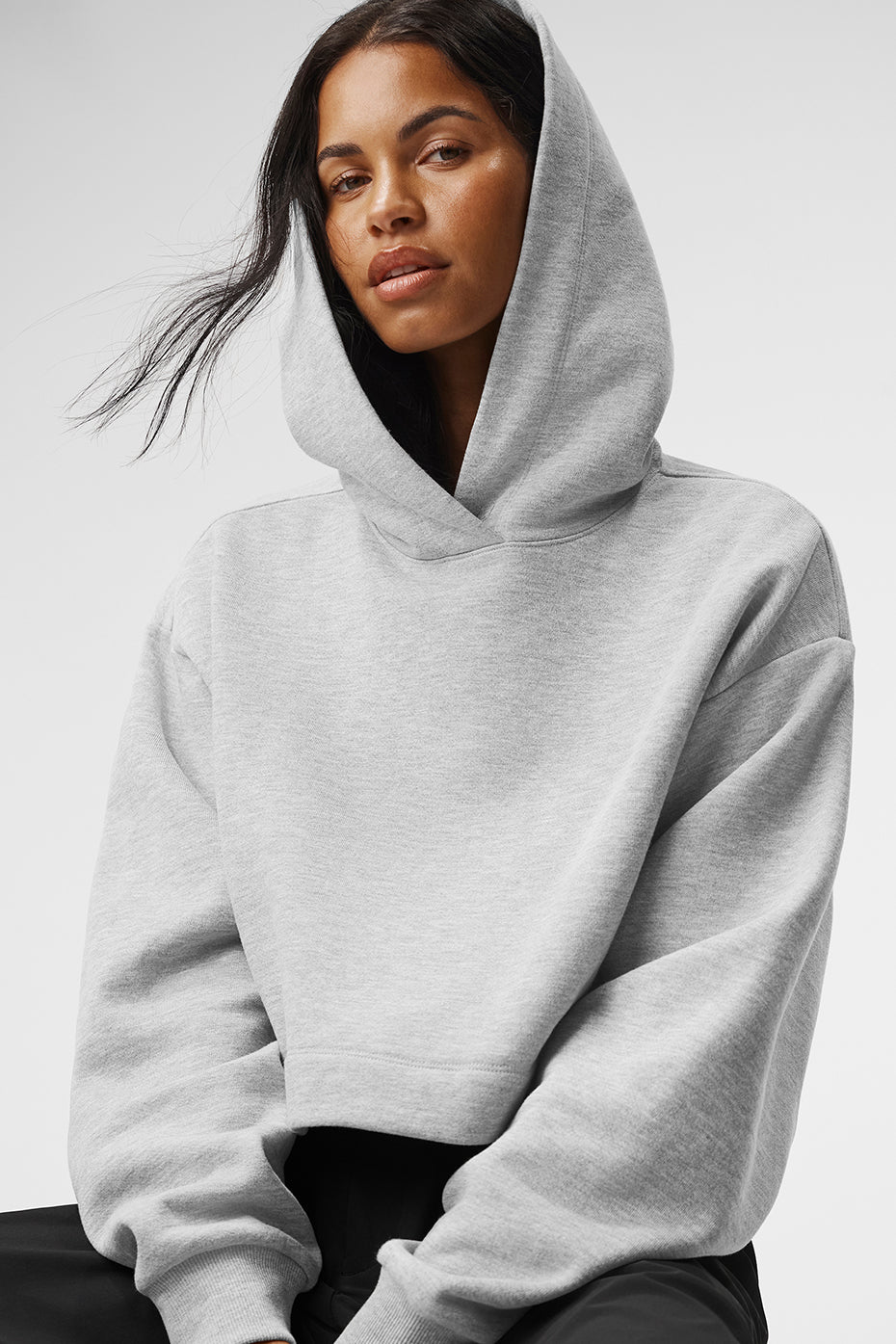 Womens Alo Yoga grey Cropped Quilted Arena Hoodie
