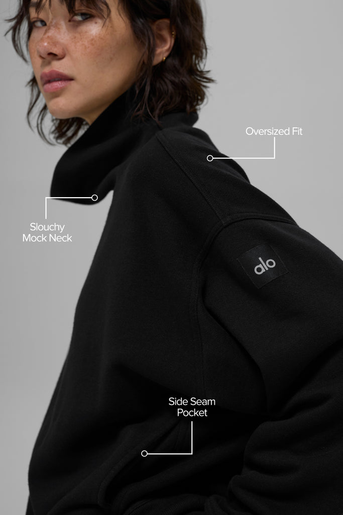 Hazy Mock Neck Pullover - Black | ALO