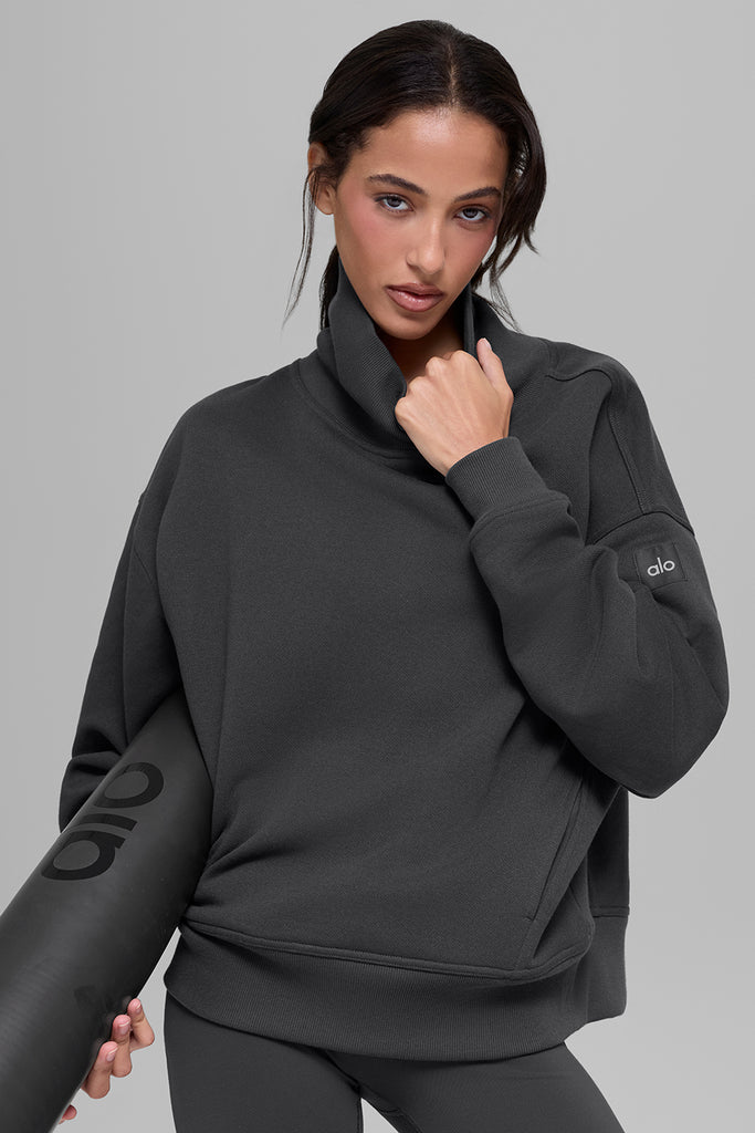 Hazy Mock Neck Pullover - Anthracite | ALO