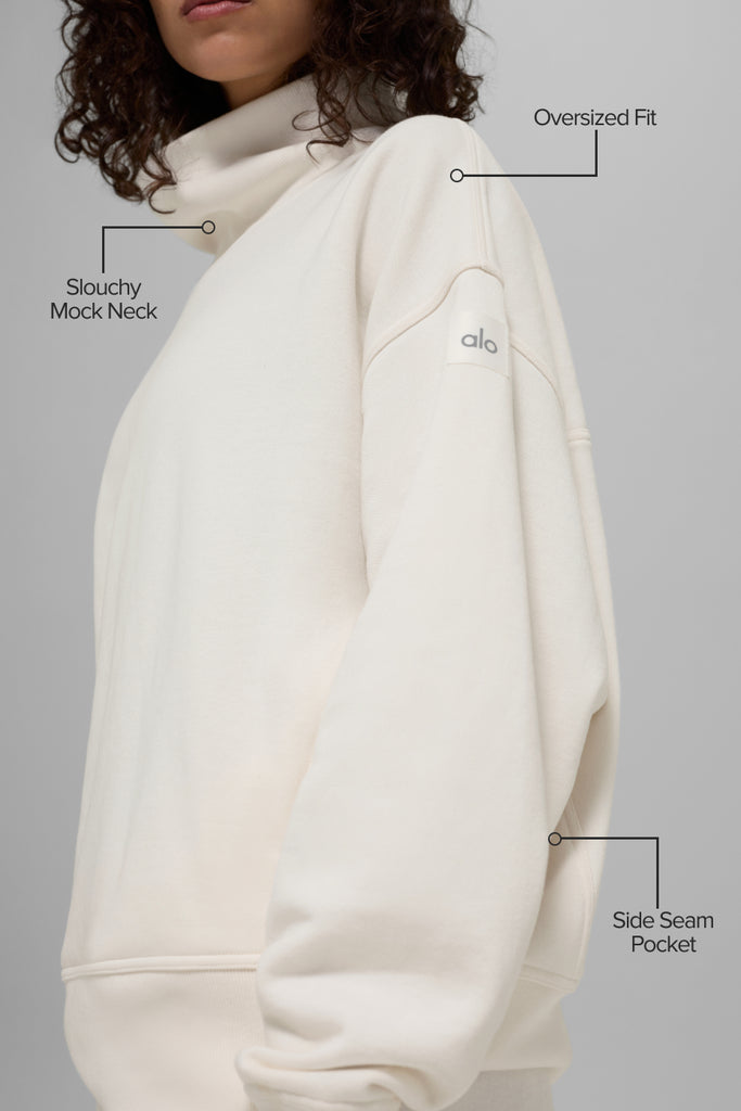 Hazy Mock Neck Pullover - Ivory | ALO