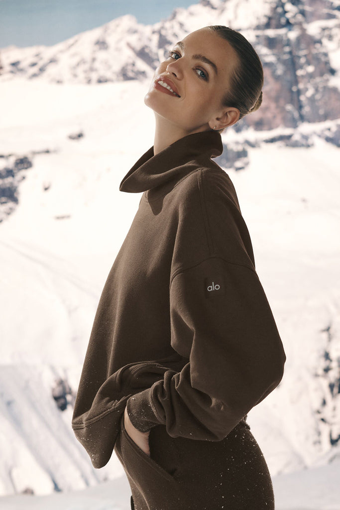 Hazy Mock Neck Pullover - Espresso | ALO