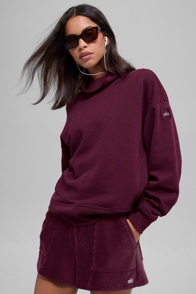 Hazy Mock Neck Pullover - Burgundy