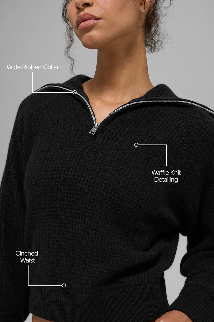 Cashmere Plush Waffle 1/4 Zip Pullover - Black | ALO