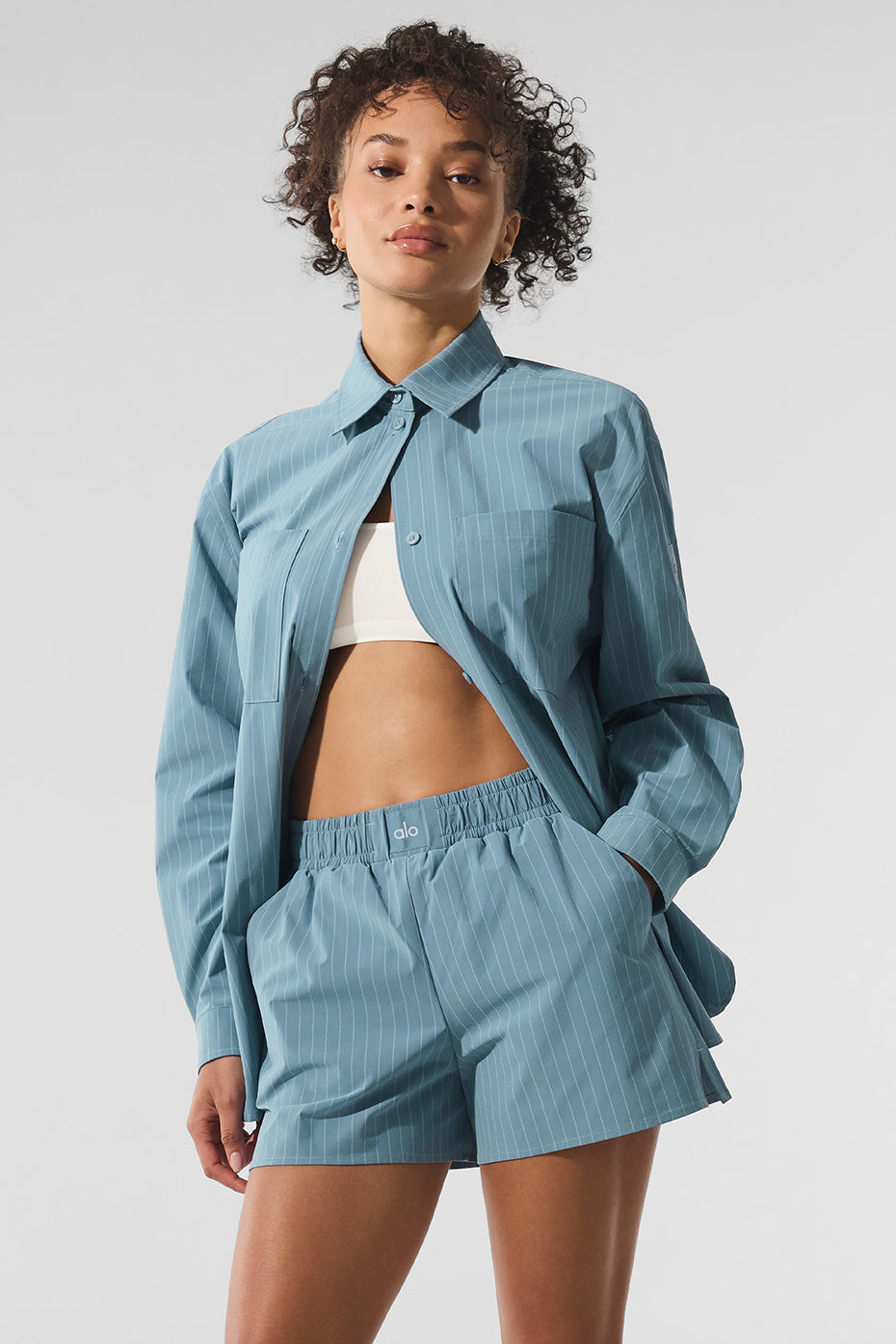 Pinstripe Daylight Button Down Long Sleeve - Dark Celestial Blue