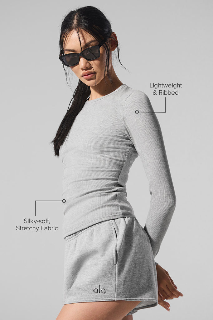 Ribbed Modal Long Sleeve - Athletic Heather Grey | ALO