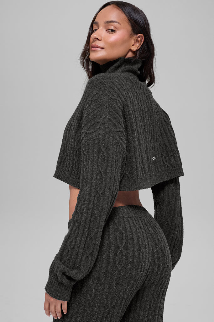 Cable Knit Cropped Winter Bliss Turtleneck Long Sleeve - Dark