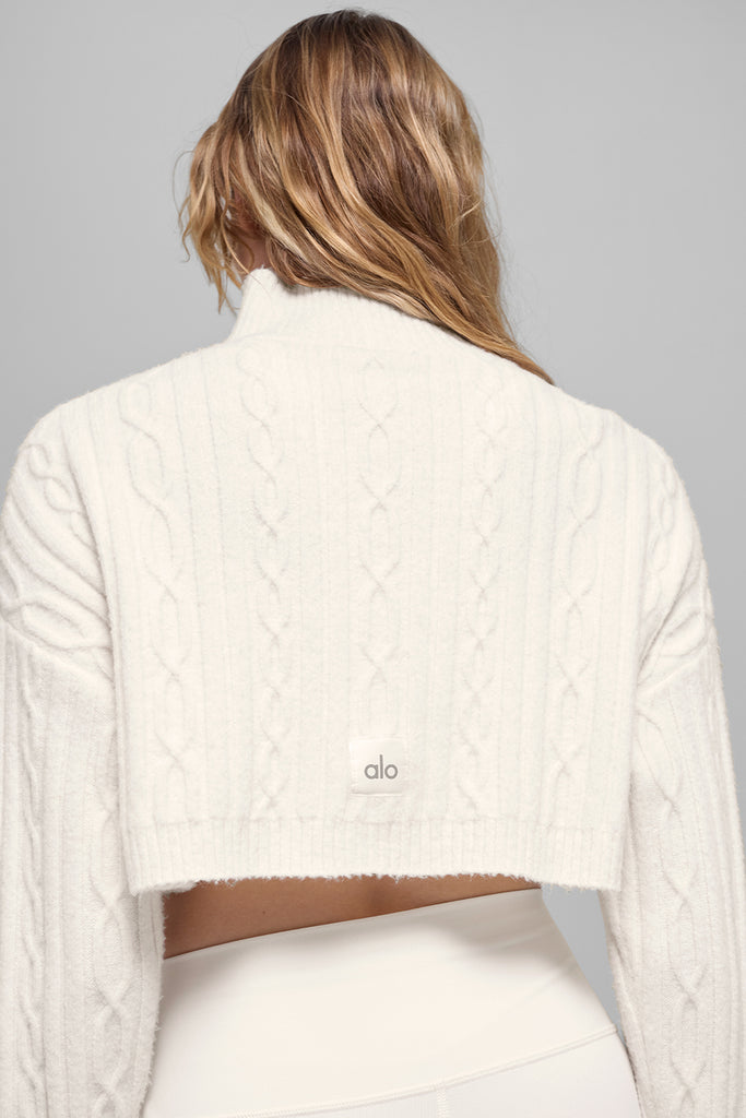 Cable Knit Cropped Winter Bliss Turtleneck Long Sleeve - Ivory | ALO