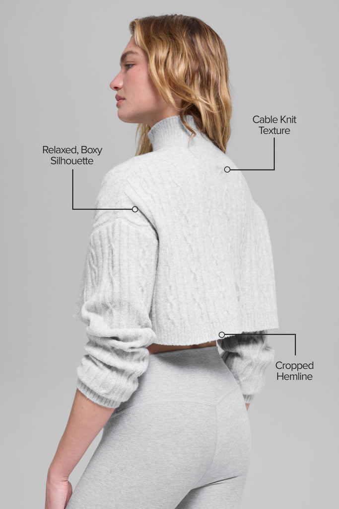 Cable Knit Cropped Winter Bliss Turtleneck Long Sleeve - Athletic