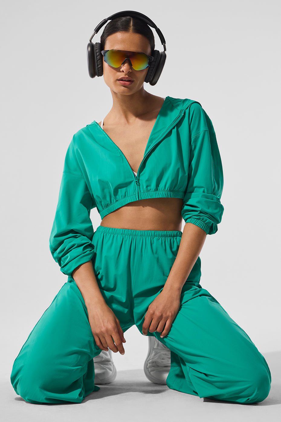 Cropped Breezy Full-Zip Hoodie - Spruce Green | ALO