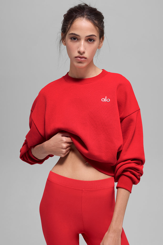 Cropped Accolade Crewneck - Bright Red | ALO