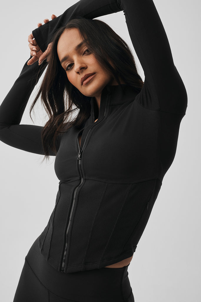 Airbrush Corset Full Zip Jacket - Black | ALO