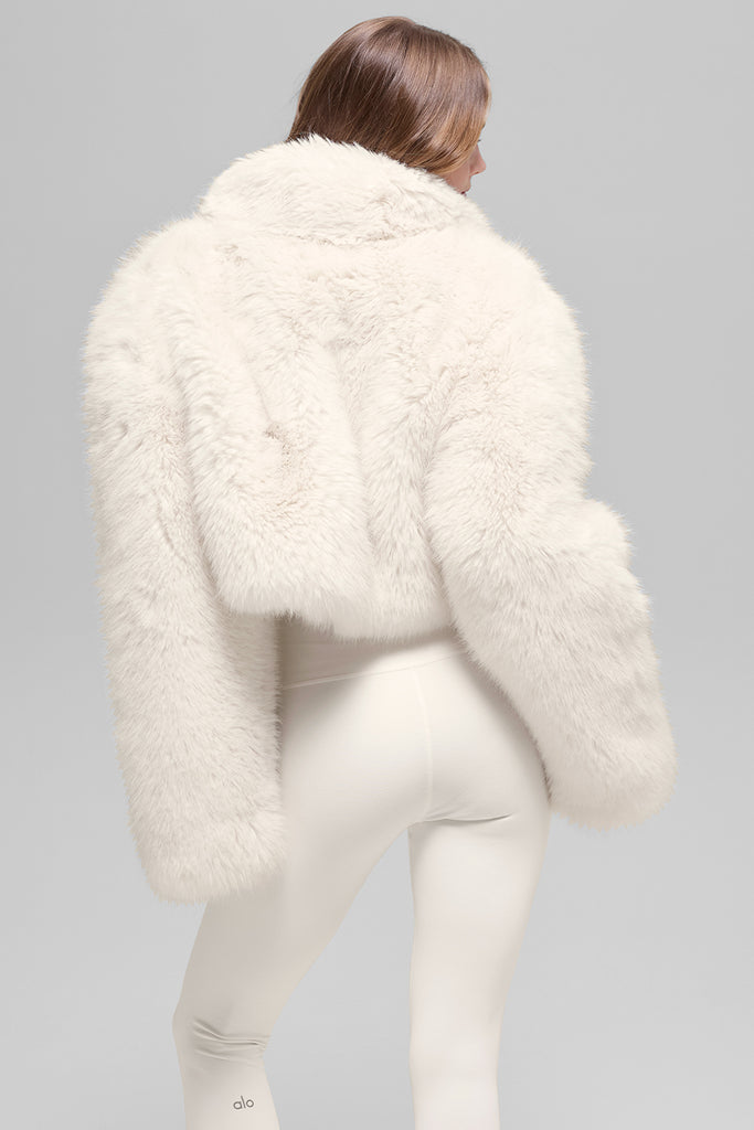 Opulent Faux Fur Cropped Jacket - Ivory | ALO