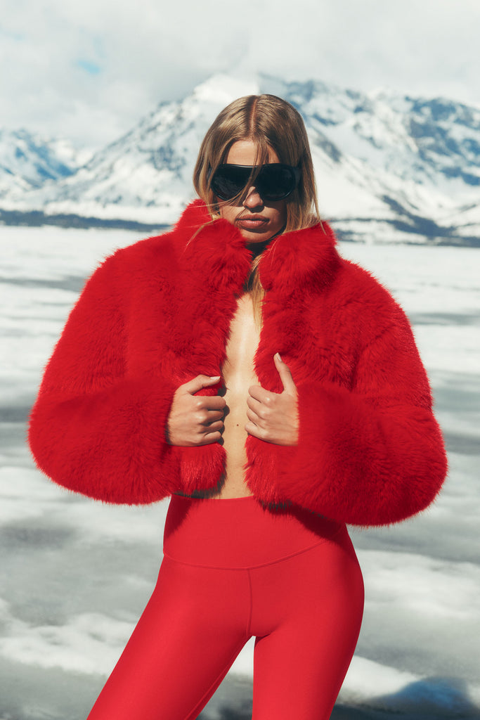 Opulent Faux Fur Cropped Jacket - Bright Red | ALO