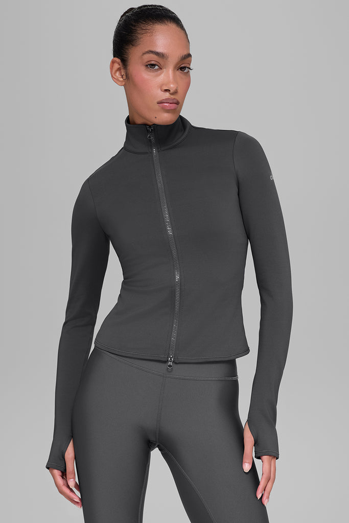 女性用【ほぼ未使用】alo ニットジャケットS Alo Yoga Scholar Knit Cropped Full Zip Jacket - Light Cocoa