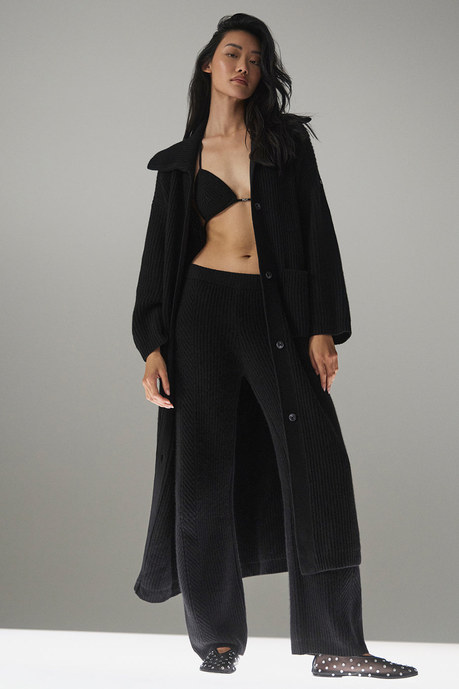 Cashmere Northstar Long Cardigan - Black | ALO