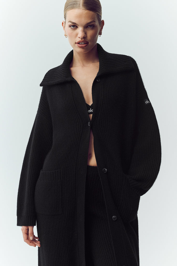 Cashmere Northstar Long Cardigan - Black | ALO