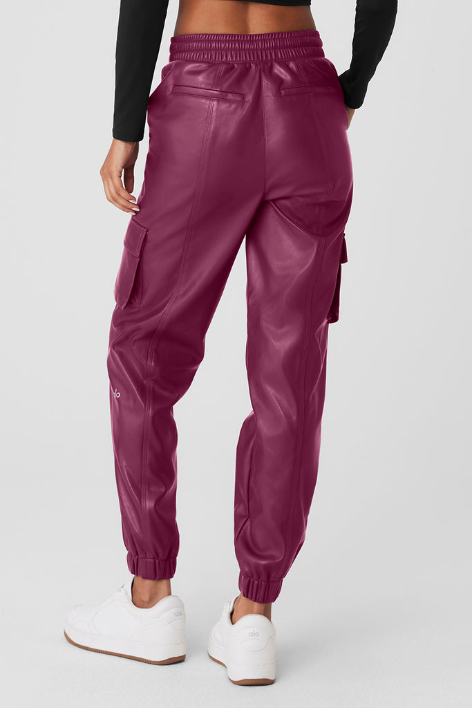 Faux Leather Power Hour Jogger - Wild Berry