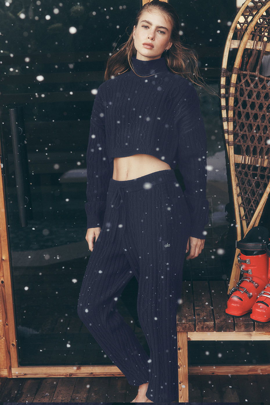 Cable Knit Winter Bliss Pant - Navy | ALO