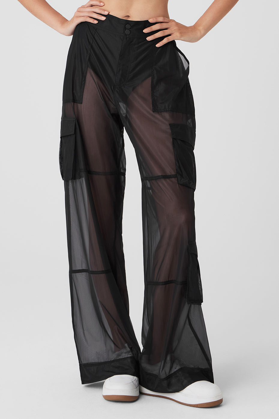 Sheer Mesh Flare Leg Trousers Without Panty