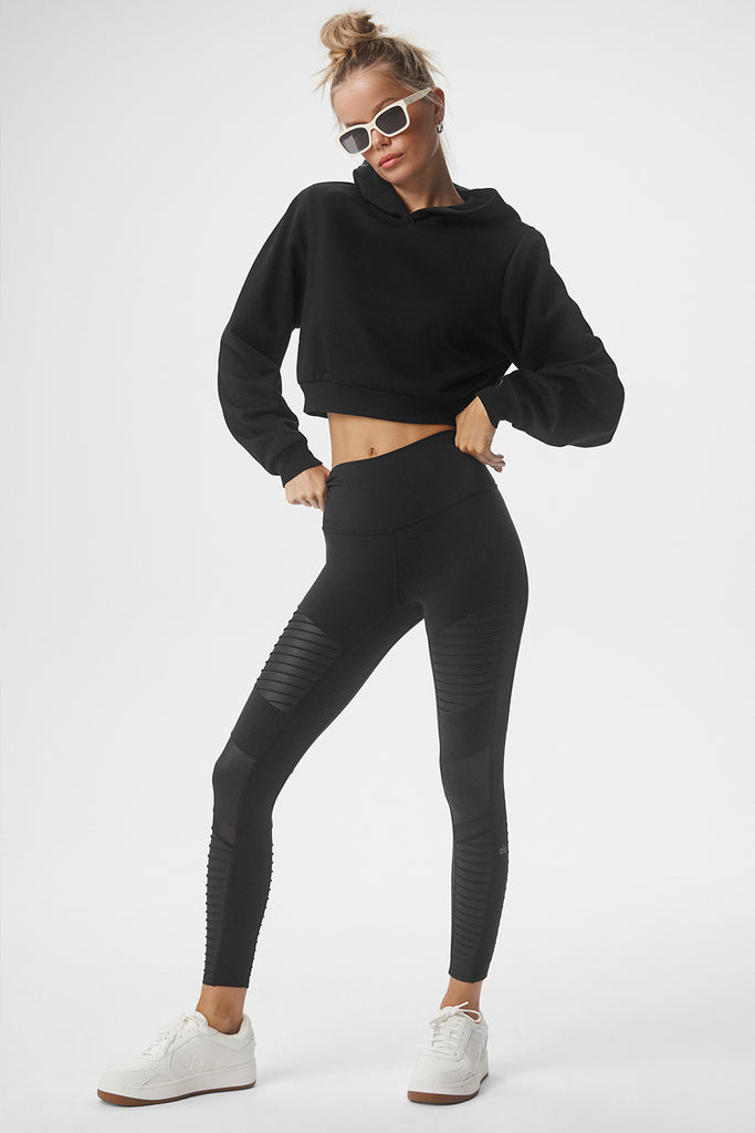 Alo Yoga Women's High Waist Moto Legging, Black/Black Glossy, XS