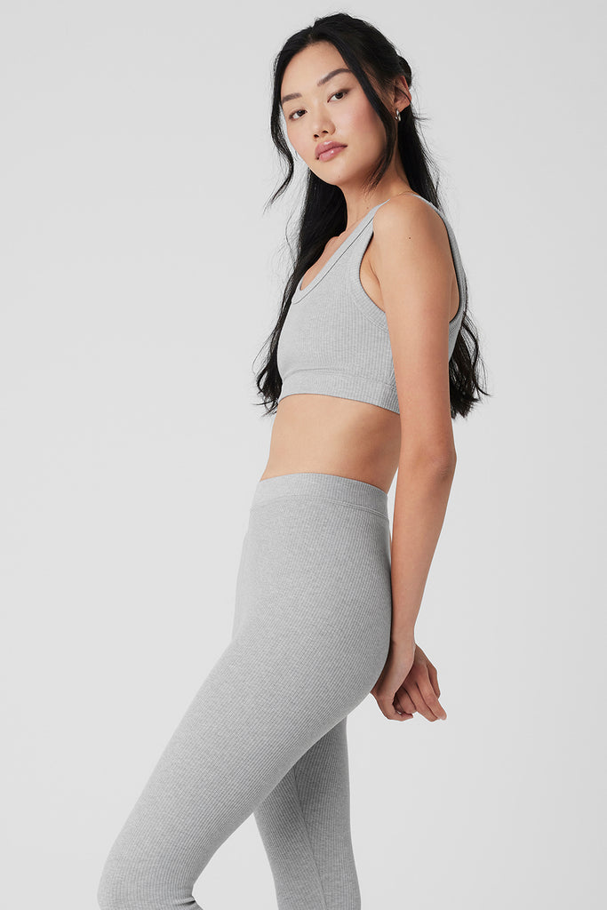 Alo Yoga - Alosoft Lavish Bra in Athletic Heather Grey on Designer Wardrobe